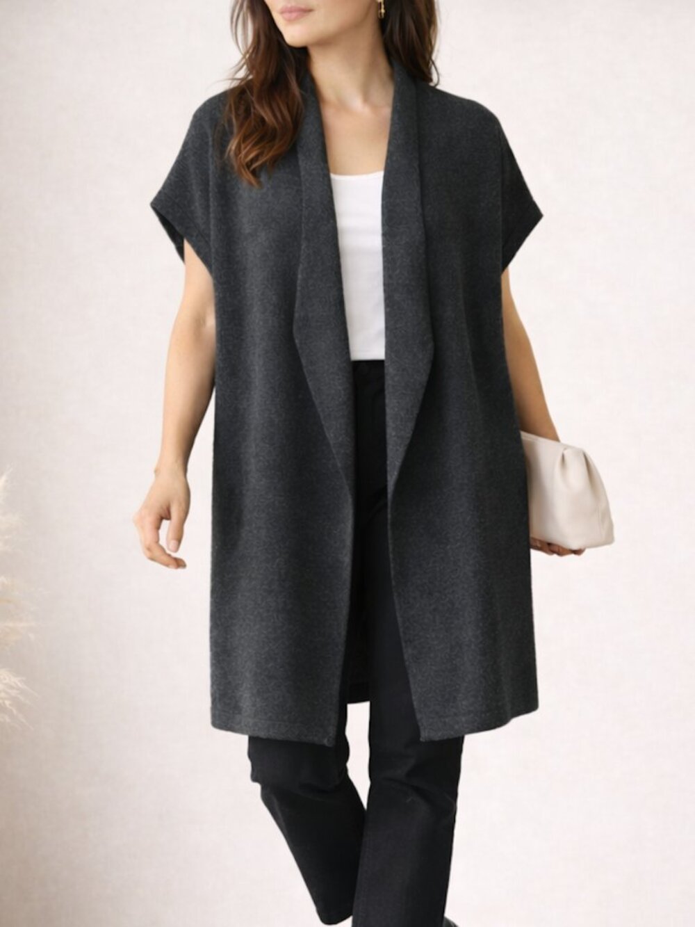 Athleta Open Front Cardigan Vest XS Oversized Cozy Neutral Layering Minimalist